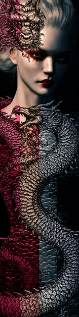 Free dragon bookmark featuring a woman fused with a gray dragon